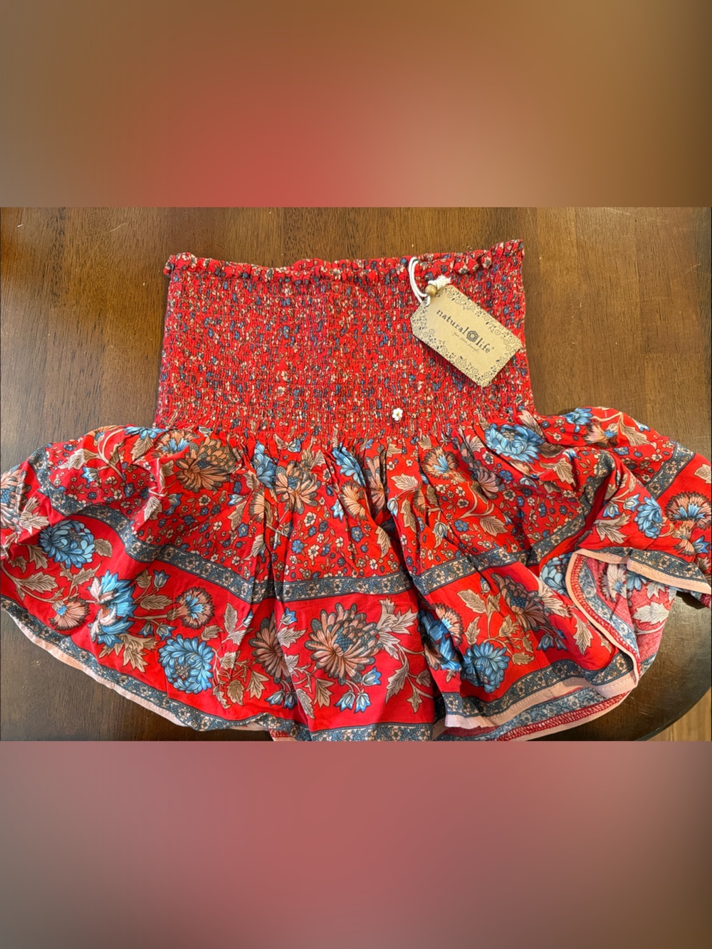 NATURAL LIFE Red Floral Mini Skirt with Blue Accents
